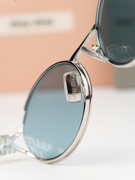 Miu Miu Women Sunglasses LOGO Silver Blue Oval MU52YS 1BC20R NEW AUTHENTIC main image 9